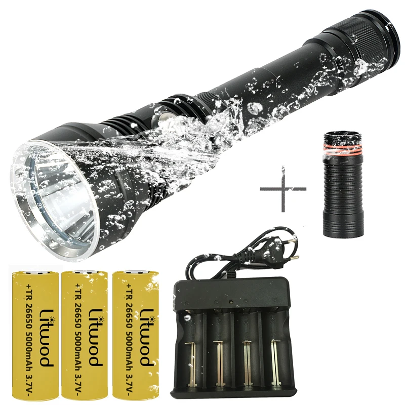 

Diving Swimming Led Flashlight Military Grade XHP70 Super Bright Torch Waterproof IPX8 Underwater 80m Power 3pcs 18650 Battery