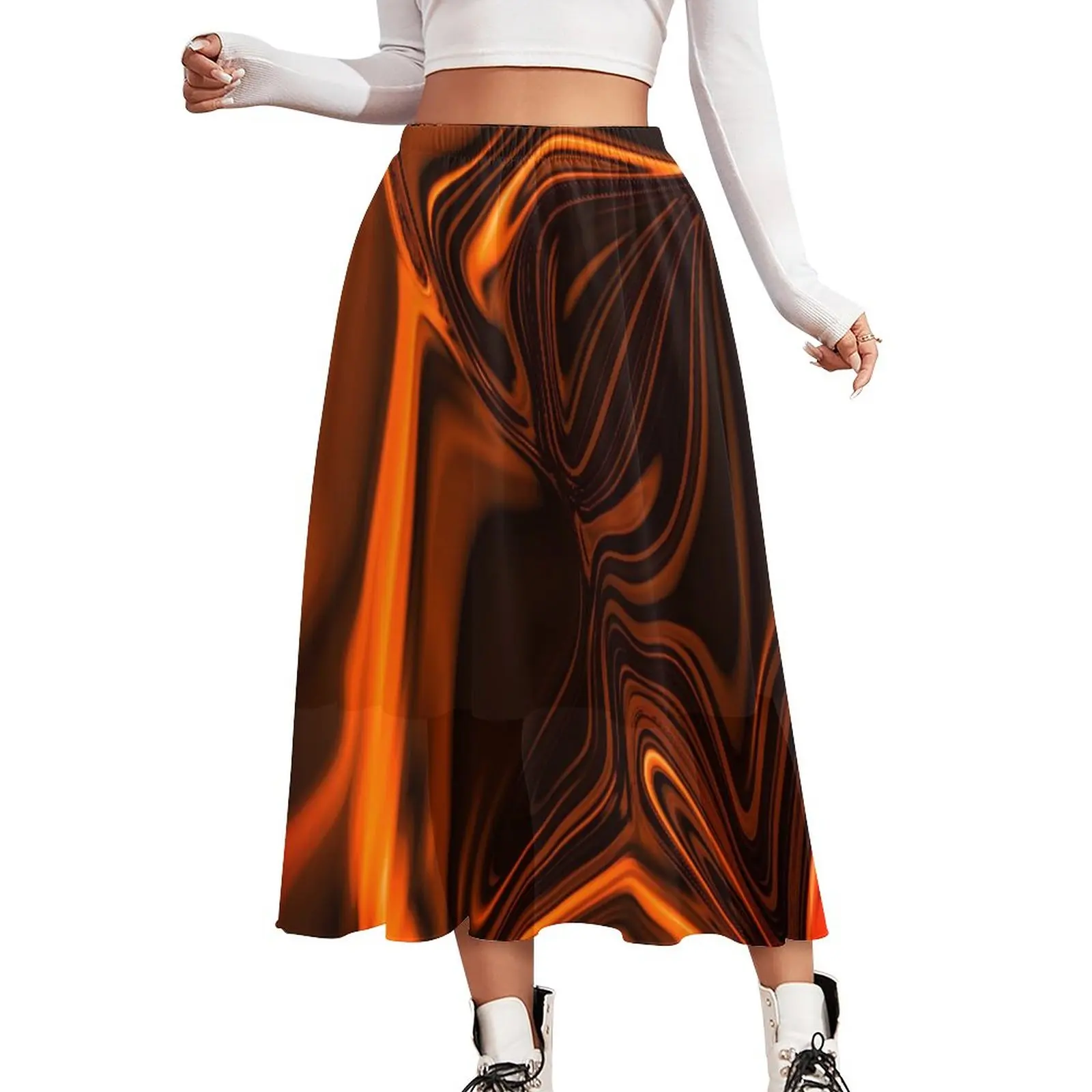 

Dark Curve Skirt Abstract Print Beach Boho Skirts Elastic Waist Design Street Fashion Casual Skirt Big Size