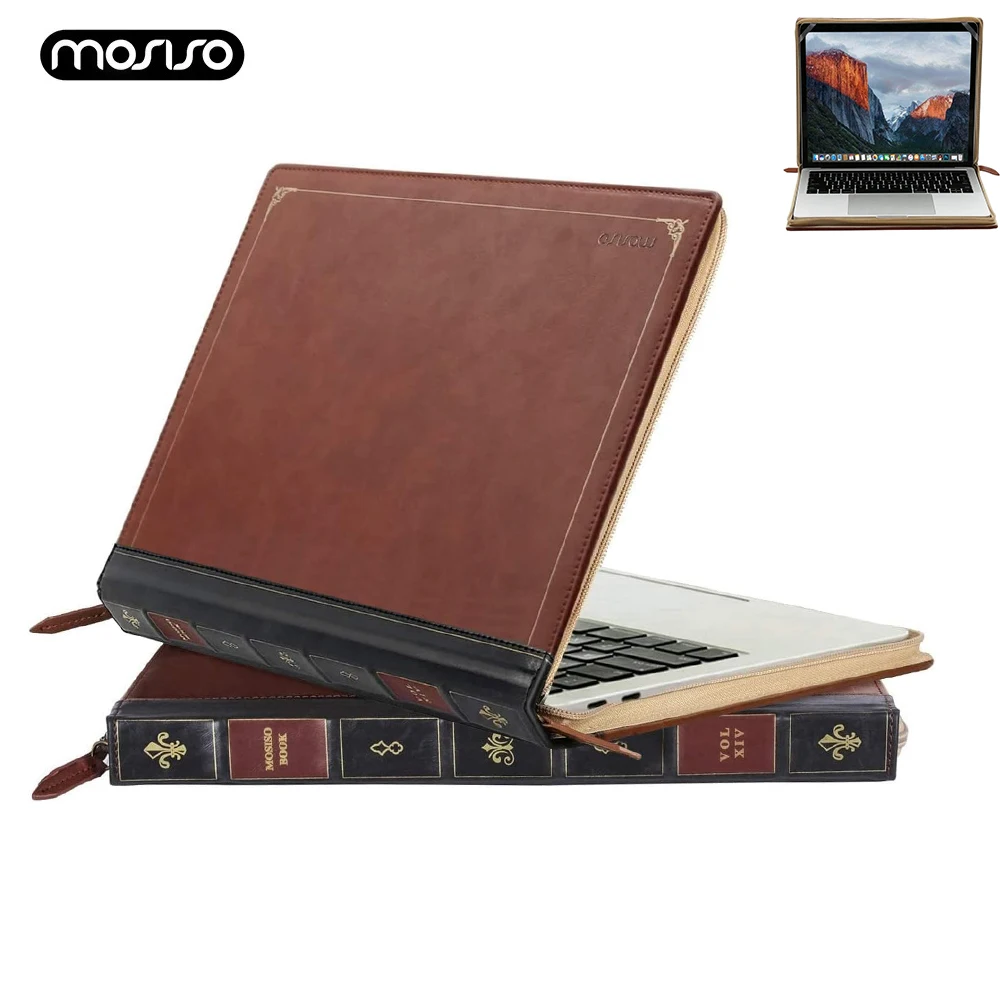 Фото Чехол для ноутбука MOSISO для MacBook Air 13 дюймов A3240 A3113 A2681 Air 15 Pro 14 Pro16, винтажный чехол-портфель из искусственной кожи, коричневый №1