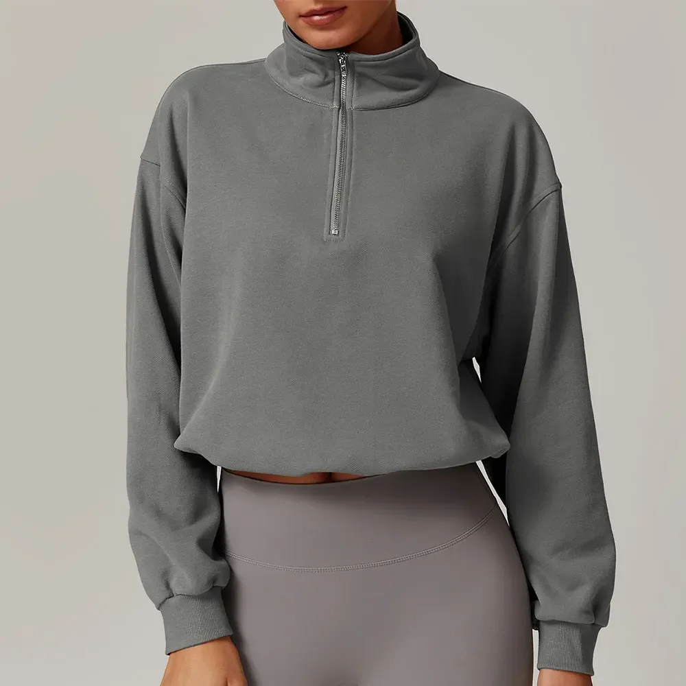 Зимняя спортивная толстовка с воротником-стойкой на молнии и длинными рукавами