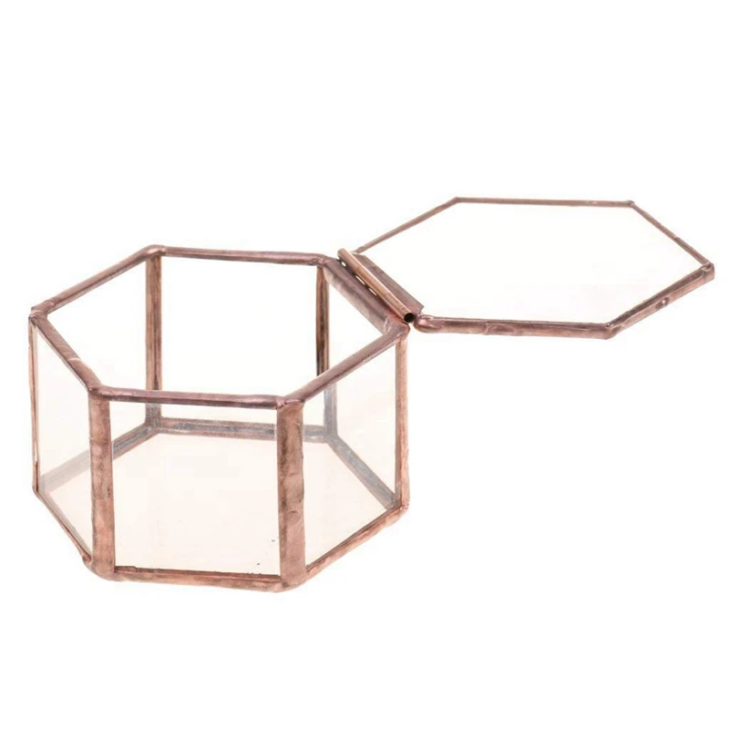 

3X Geometric Glass Terrarium Box Jewelry Box Glass Succulent Plant Pot Deco Hexagon Shape