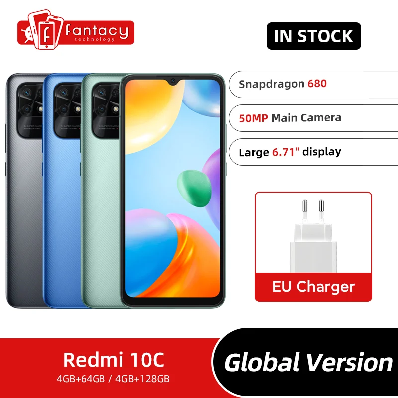 

Global Version Xiaomi Redmi 10C 10 C 4GB RAM 64GB ROM / 128GB ROM Mobile Phone Snapdragon 680 Octa Core 50MP Rear Camera 5000mA