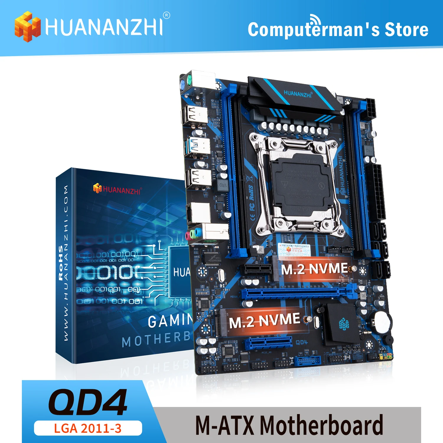 Материнская плата HUANANZHI QD4 поддержка всех серий Intel XEON E5 LGA 2011-3 DDR4 RECC NON-ECC память DUAL