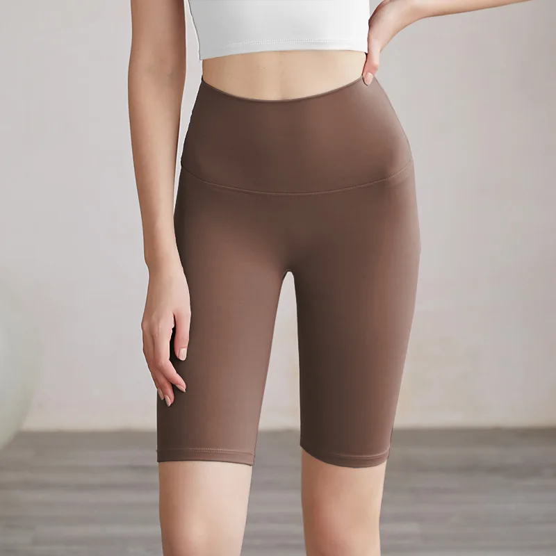 Summer Yoga Shorts Seamless Gym Fitness Shorts Elastic Sports Tights High Waist Push Up Knee-length Pants Workout Running Shorts