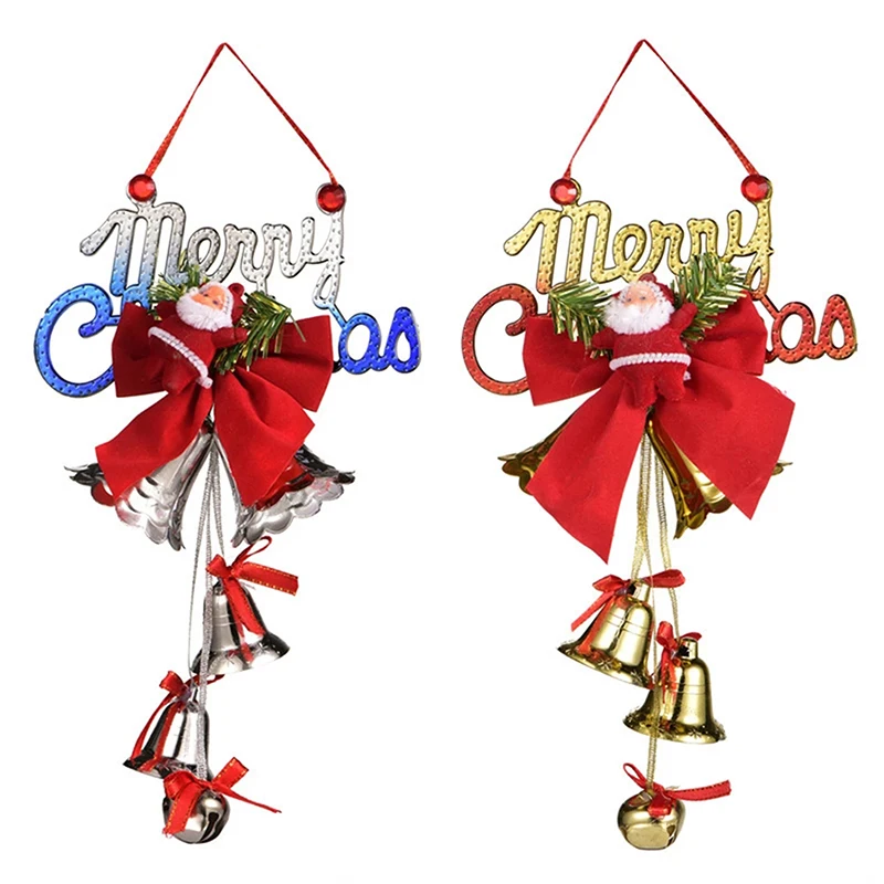 

Christmas Bowknot Double Bell Ornament Xmas Tree Door Hanging Home Decoration Pendant Fashion Bell Hang Christmas Ornaments