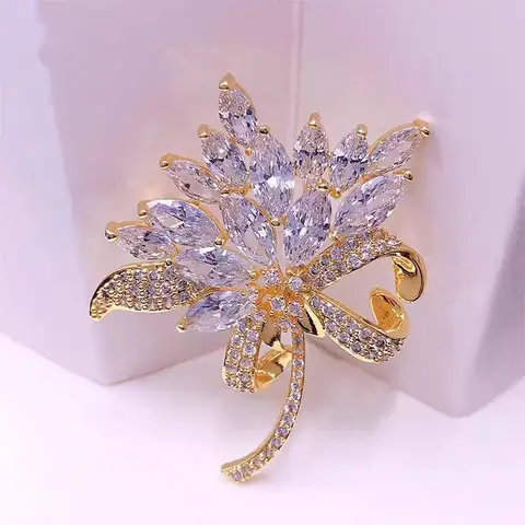 Новая брошь-букет с кристаллами для женщин, инкрустированная стразами, цветы, растения, булавки для лацканов, аксессуары для одежды, ювелирные изделия