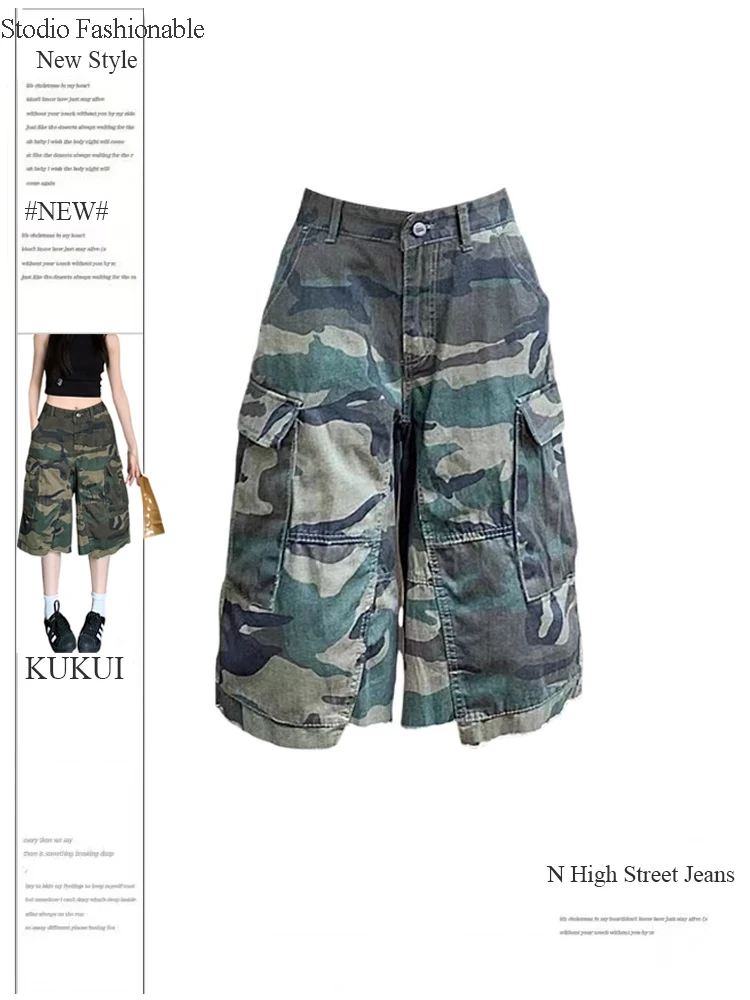 Женские камуфляжные джинсовые шорты до колен в японском стиле