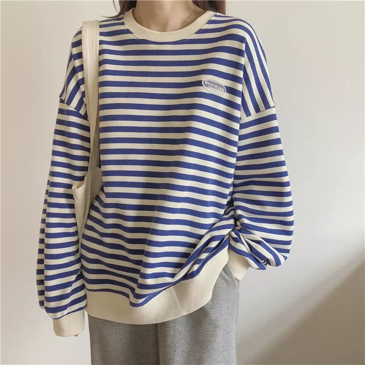 

2022New Autumn Hoodies Women Harajuku Gothic stripe cotton Hoodie long sleeve loose Kawaii Korean thin Sweatshirt pullovers Clot