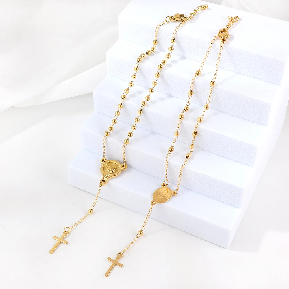 ASONSTEEL религиозный золотой цвет из нержавеющей стали цепочка бисера крест-четки