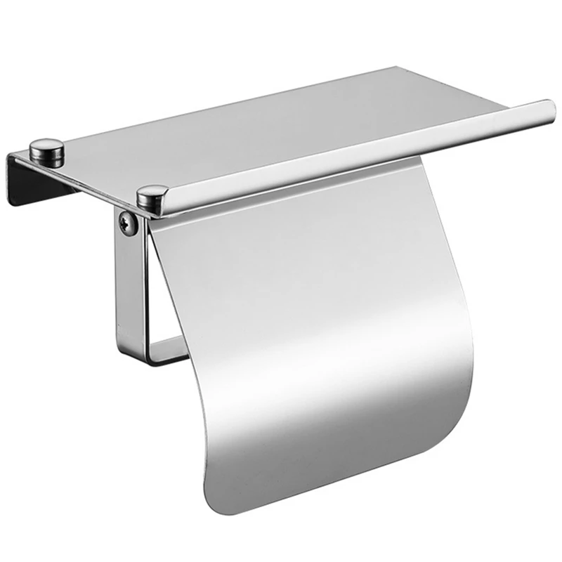 

Modern Stainless Steel Wall Mount Toilet Paper Holder With Phone Shelf Roll Paper Holder Bathroom Fixture Bathroom