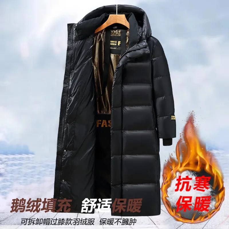 Фото Черно-золотой гусиный пуховик унисекс с удлиненным капюшоном, утолщенная улучшенная экстремальная холодная куртка, зимнее пальто, термопарки №3