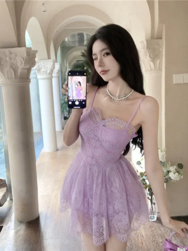 Женское платье без рукавов Ezgaga кружевное лоскутное милое облегающее во