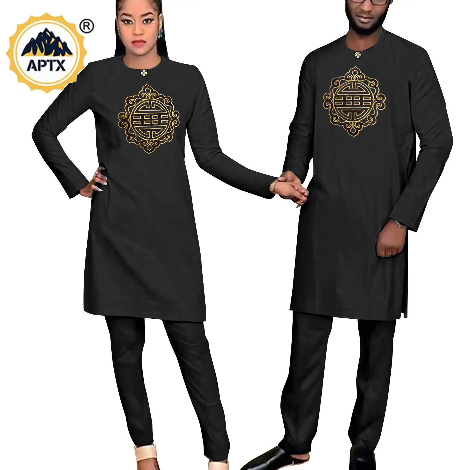 African Matching Outfit for Couples Dashiki Women Long Sleeve Top and Pants Sets Agbada Kaftan Men Suits Party Outwear Y23C062