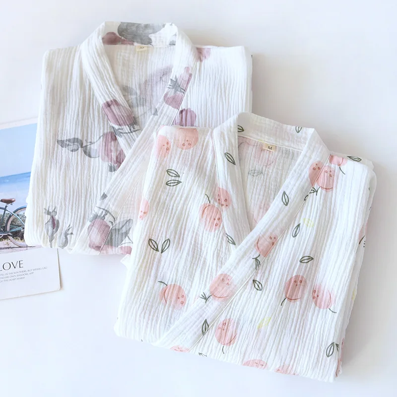 Халат-кимоно Женский длинный из чистого хлопка газовый халат в японском стиле с