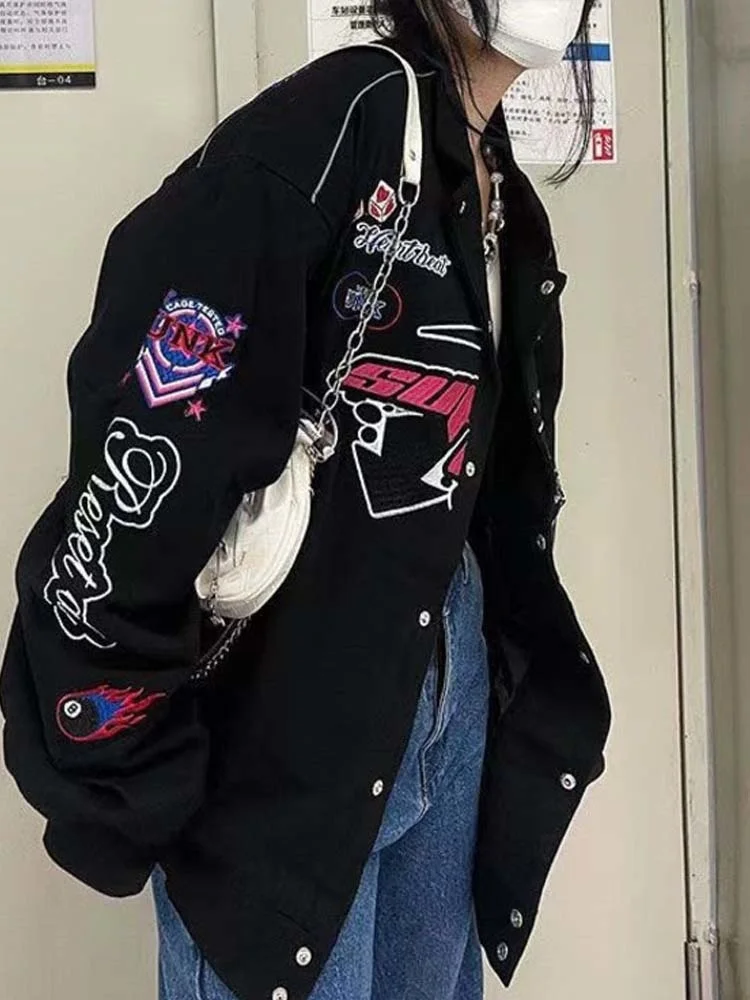 

Y2K толстовки женские толстовки винтажные Куртки Оверсайз с принтом Harajuku ветровка Женская Корейская уличная одежда женские толстовки