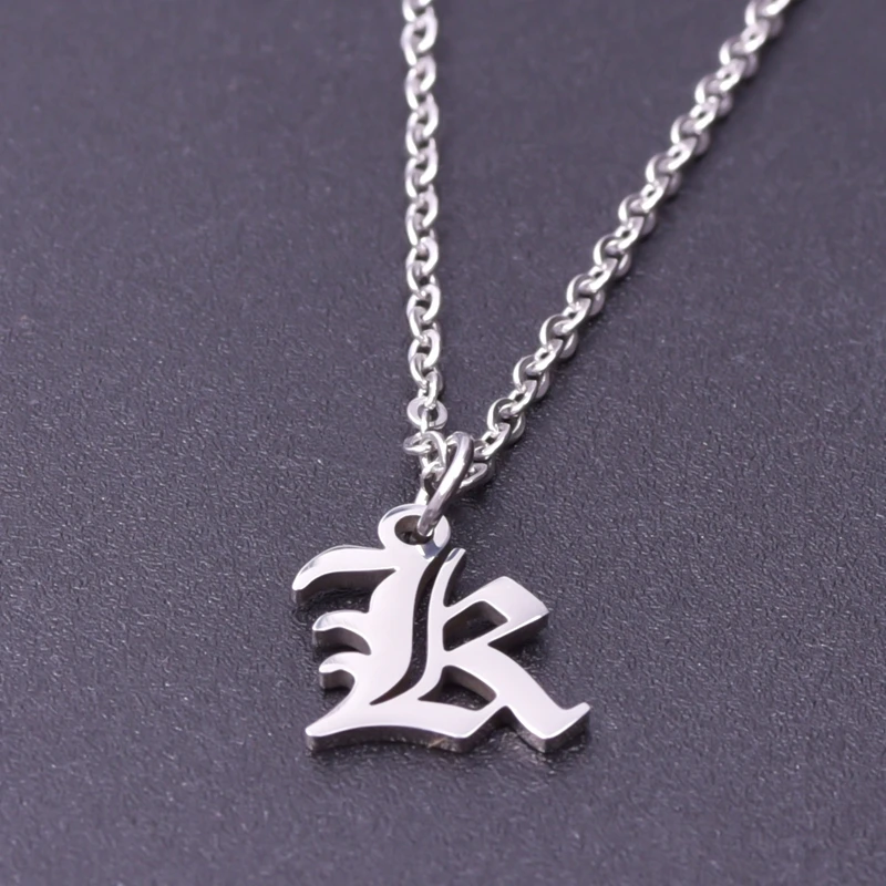 

Old English Initial 26 Letters Pendant Necklaces For Women Men Accessories A-Z Stainless Steel Necklace Chain Alphabet Jewelry