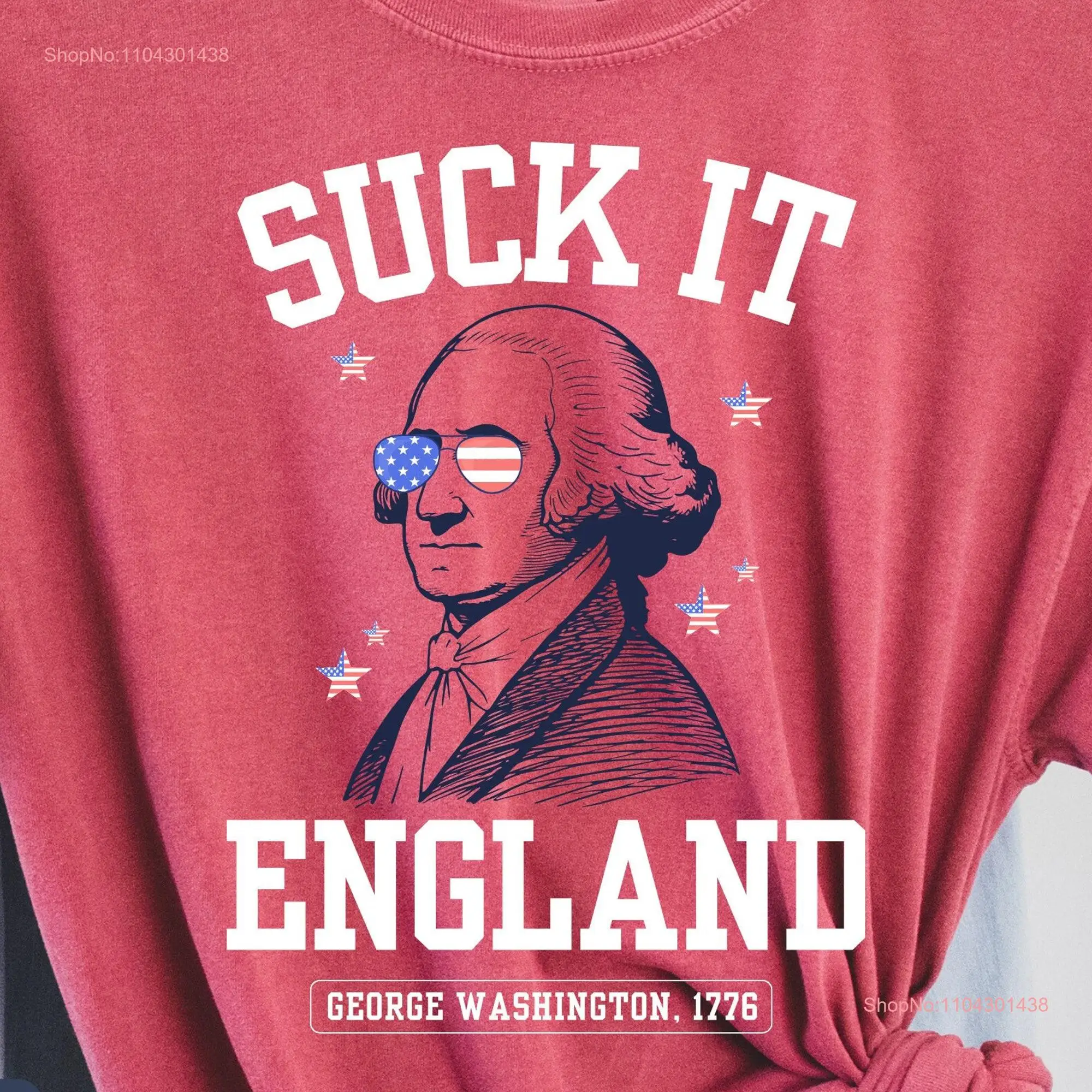 Мужская футболка 4 июля Suck It Англия Красный Белый Синий Джордж Вашингтон