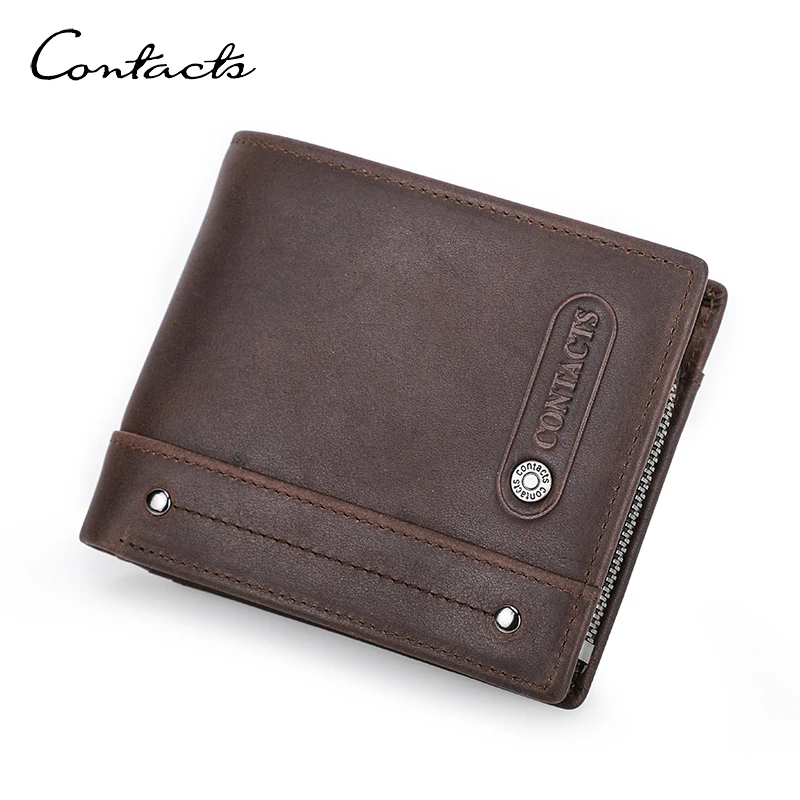 

CONTACT'S Genuine Leather Wallets for Men Short Bifold Casual Men's Purses RFID Card Holders Coin Purses Money Clip Men Wallet