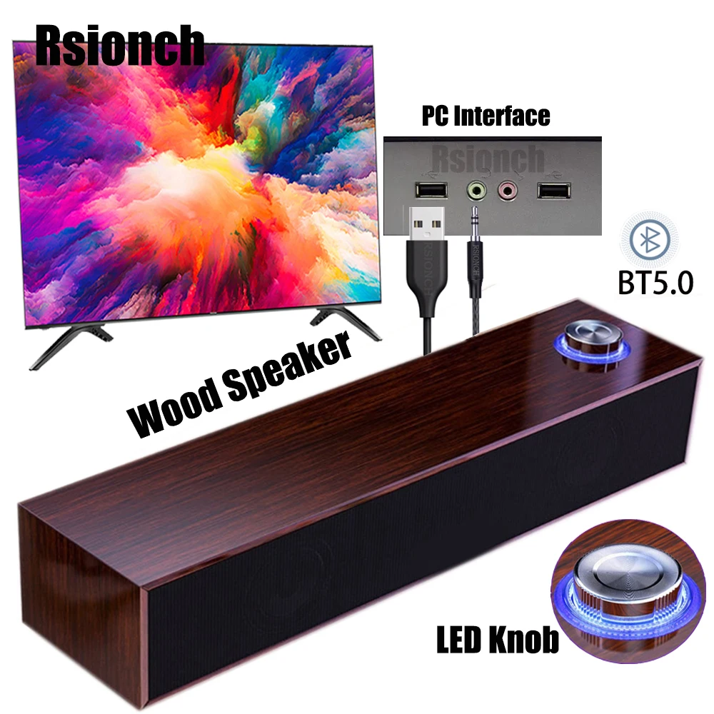 

Bluetooth Wooden Speaker 3D Stereo Bass Loundspeaker Walnut Wood Subwoofer Sound Bar Wired & Wireless Audio Multimedia Soundbox