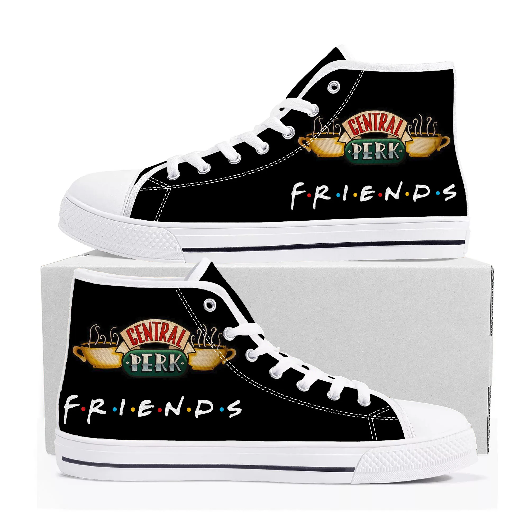 

Friends TV Show Central Perk Coffee High Top Sneakers Mens Womens Teenager Canvas Sneaker Casual Custom Shoes Customize Shoe