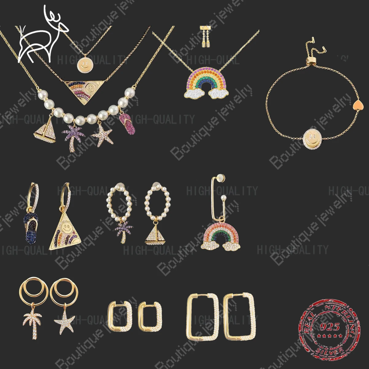 

June, 2022 New Temperament, Fashion, Personalized Coconut Rainbow Smiling Face Jewelry, Funny Herringbone Flip-flop Earrings