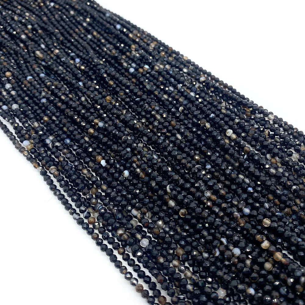 

Natural Stone Small Faceted Beads Black Agate 2mm 3mm 4mm for Jewelry Making DIY Necklace Bracelet Earring Beaded Accessories