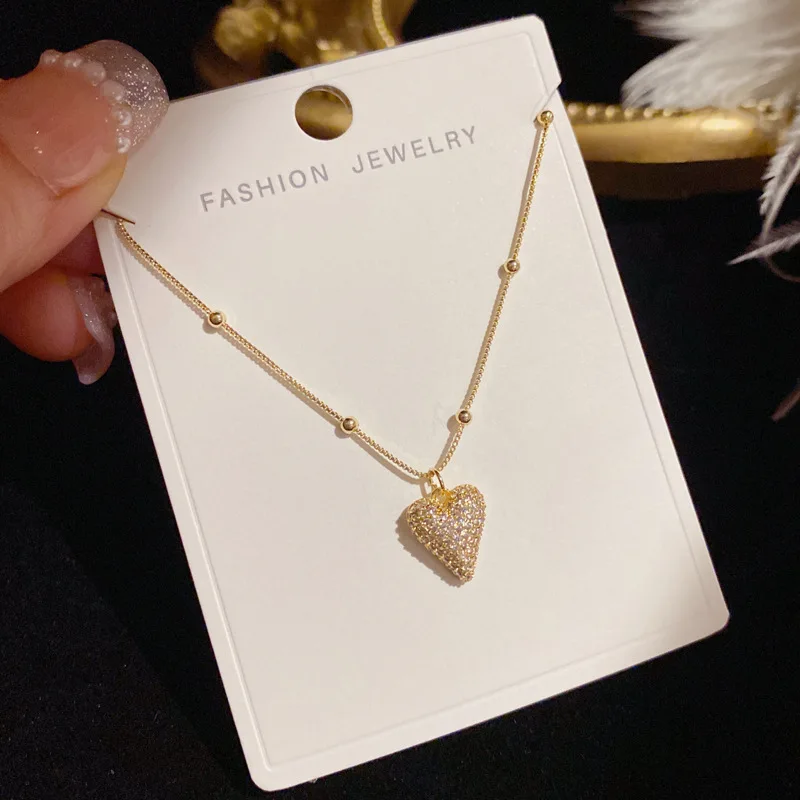 

Luxury Gold Color Bling Crystal Heart Pendant Necklace Party Jewelry