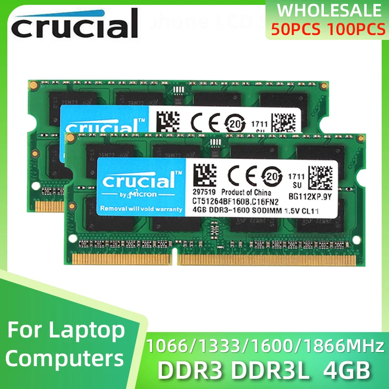 Crucial DDR3 DDR3L 4 Гб 1066 МГц 1333 МГц 1600 МГц 1866 МГц SO DIMM контактов для телефона оптом