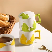 cute ceramic teacups with lids mugs household large capacity water cups coffee cups and tea grids are cheap