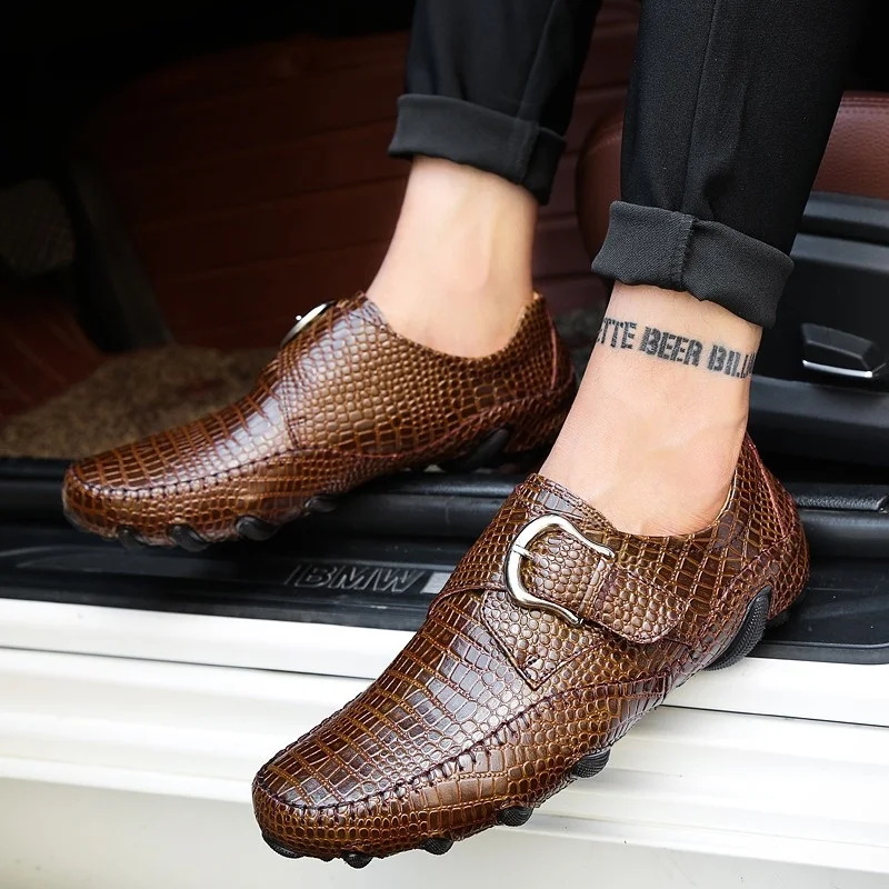 

Crocodile Skin Loafer Shoes Men Genuine Leather Slip-on Moccasins Handmade Male Outdoor Casual Shoes Drive Walk Leisure