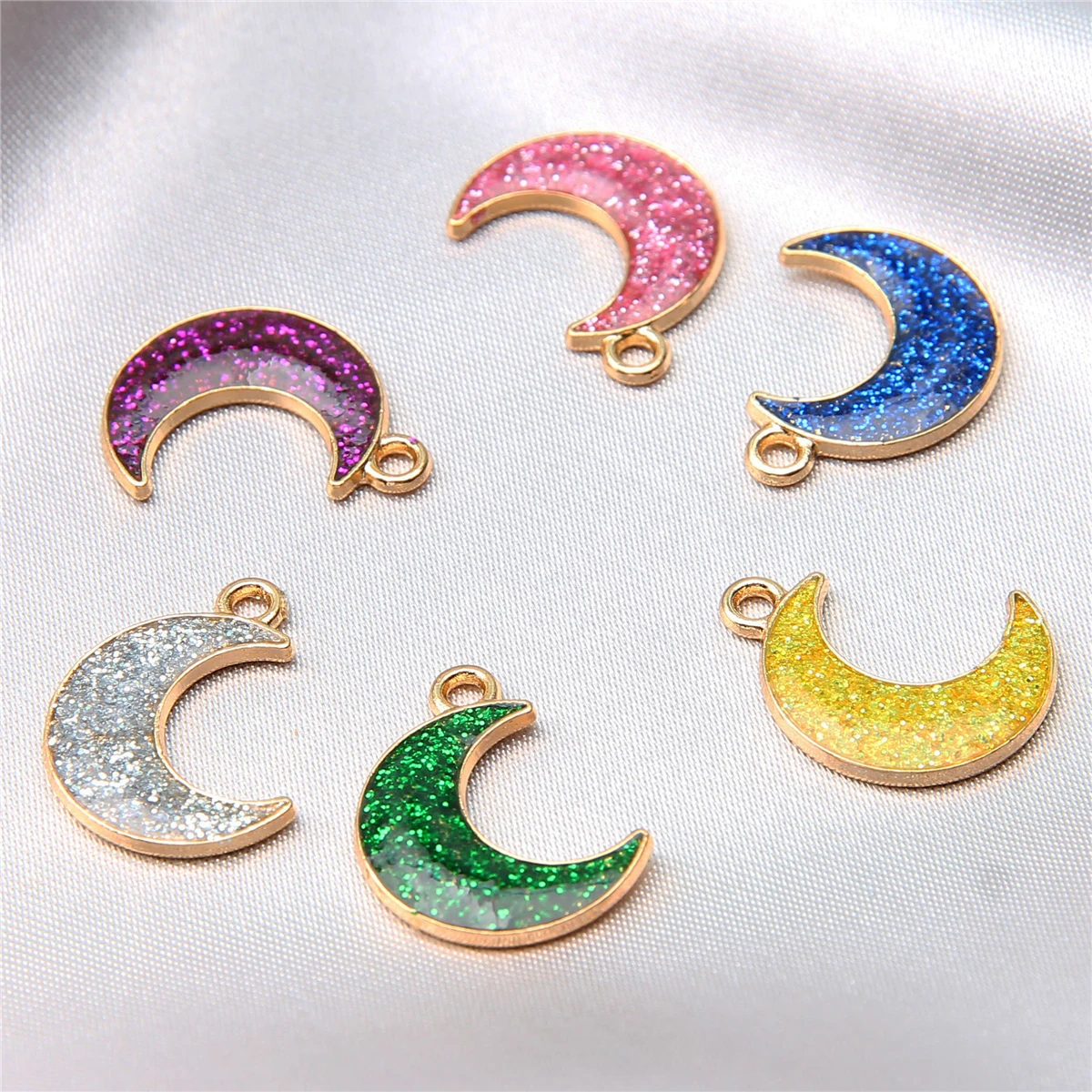 50 шт. 19*13 мм милый лунный эмалевый сплав кулон с блестками украшение Сделай Сам