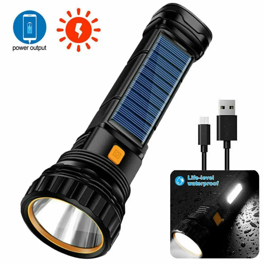 

LED Flashlights USB/Solar Rechargeable Flashlight Built-in Battery Tactical Camping Torch Powerful Light Portable