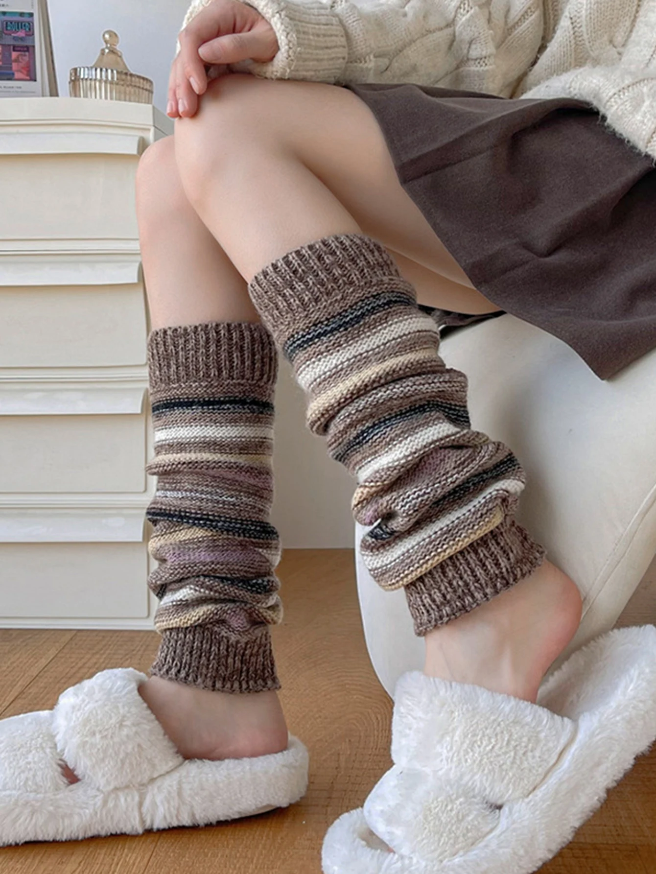 1 пара женских зимних вязаных гетр дышащая свободная теплая уличная одежда