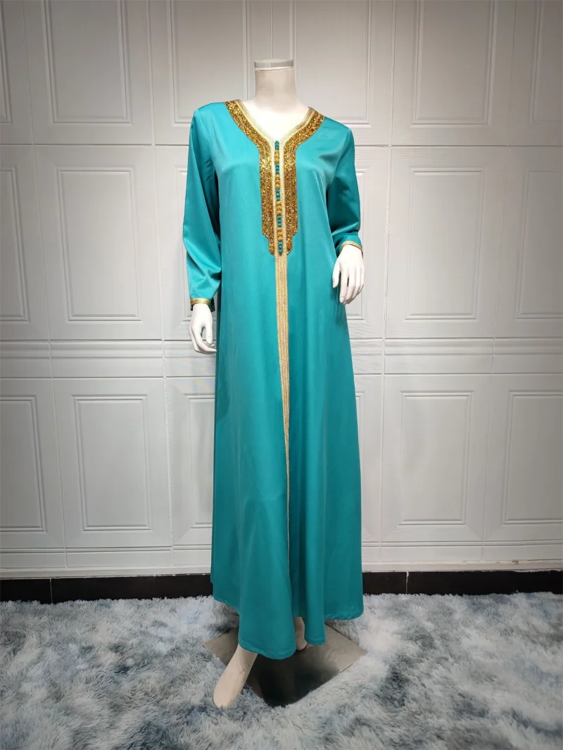 Dubai Abaya Luxury For Muslim Women Fashion Graphic Print 2 Pieces Set Elegant Casual V-Neck Lace Tape Belted Dress Abayas Coat
