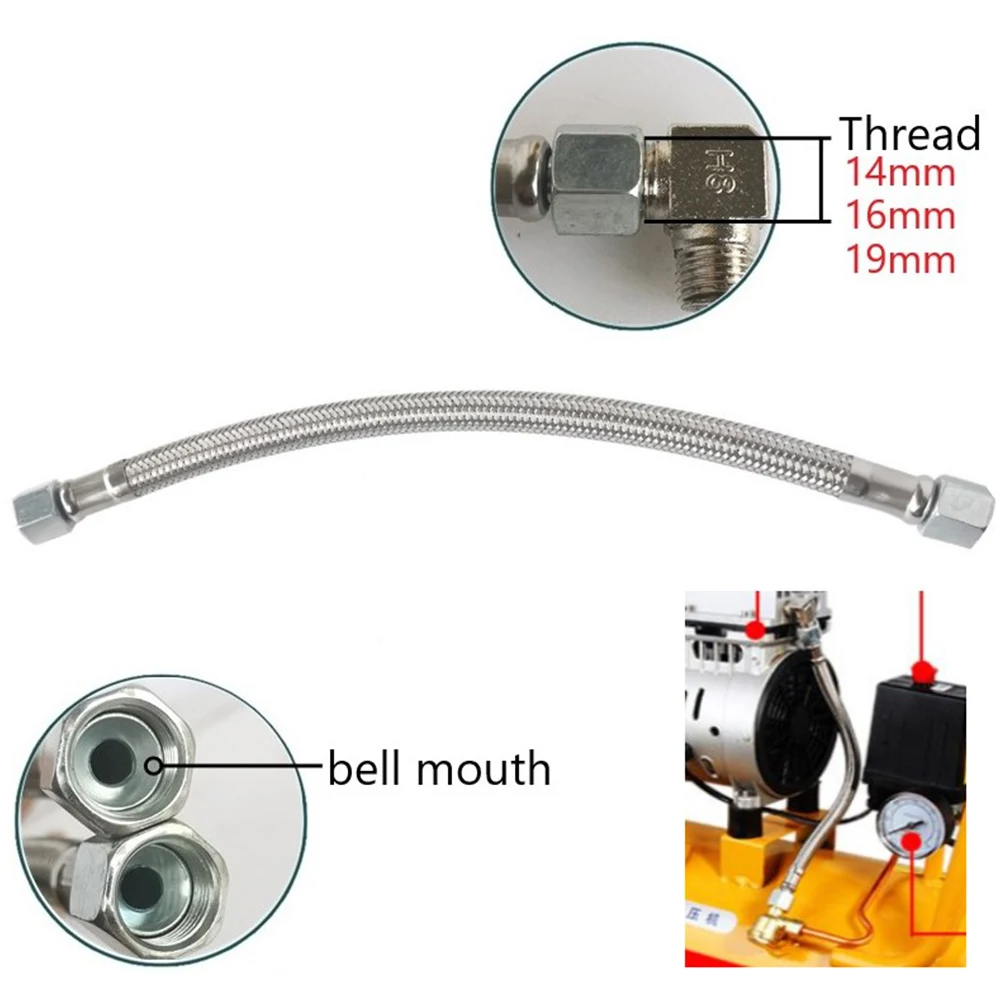 

400mm Air Compressor Intake Tube Air Pump Check Valve Stainless Steel Hose Oil-free Machine Cylinder Elbow Switch Connecting Pip