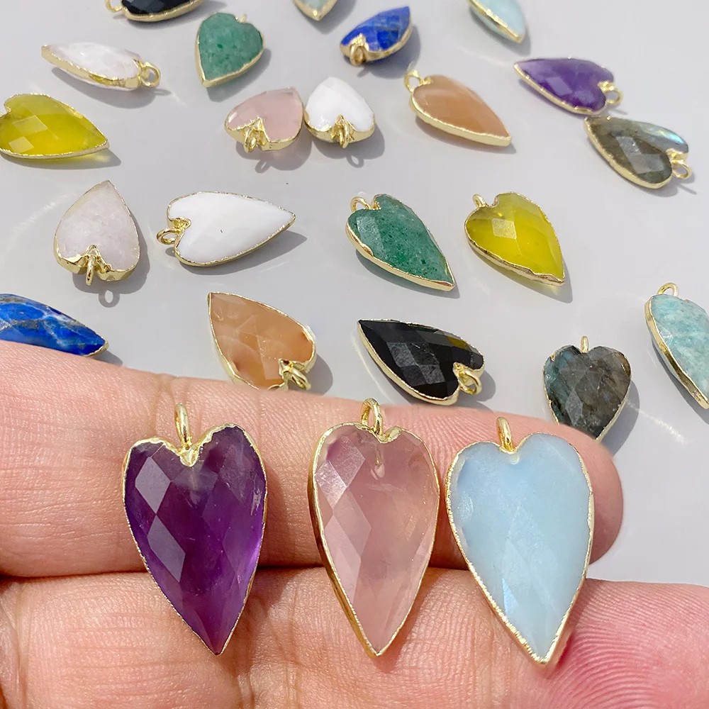 2 шт. 13x20mm сердечный натуральный каменный подвеска белый розовый фиолетовый