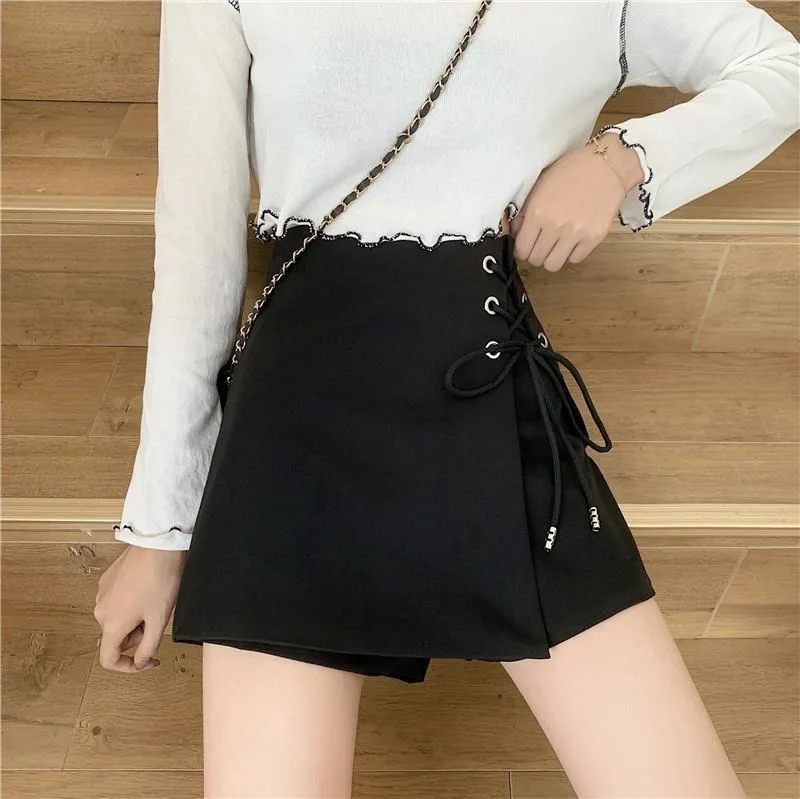 Summer Elastic Girls Gothic Shorts Skirts Harajuku Punk Harajuku Mini Skirts Women Asymmetrical Black High Waist Skirts