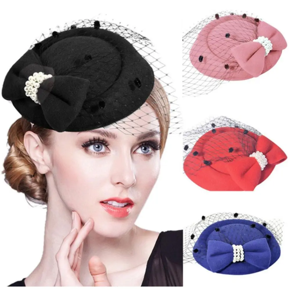 

Hairpin Stewardess Top Hats Retro Hairclip Bridal Headdress Fascinator Hair Pillbox Hat Womens Vintage Hat Bowknot Veil