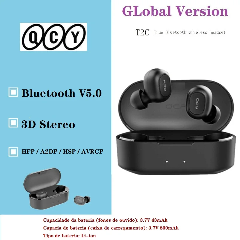 

Global Version QCY T2C TWS Bluetooth V5.0 Earbuds 3D Stereo Sports Wireless Headset with Dual Microphone HFP/A2DP/HSP/ AVRCP