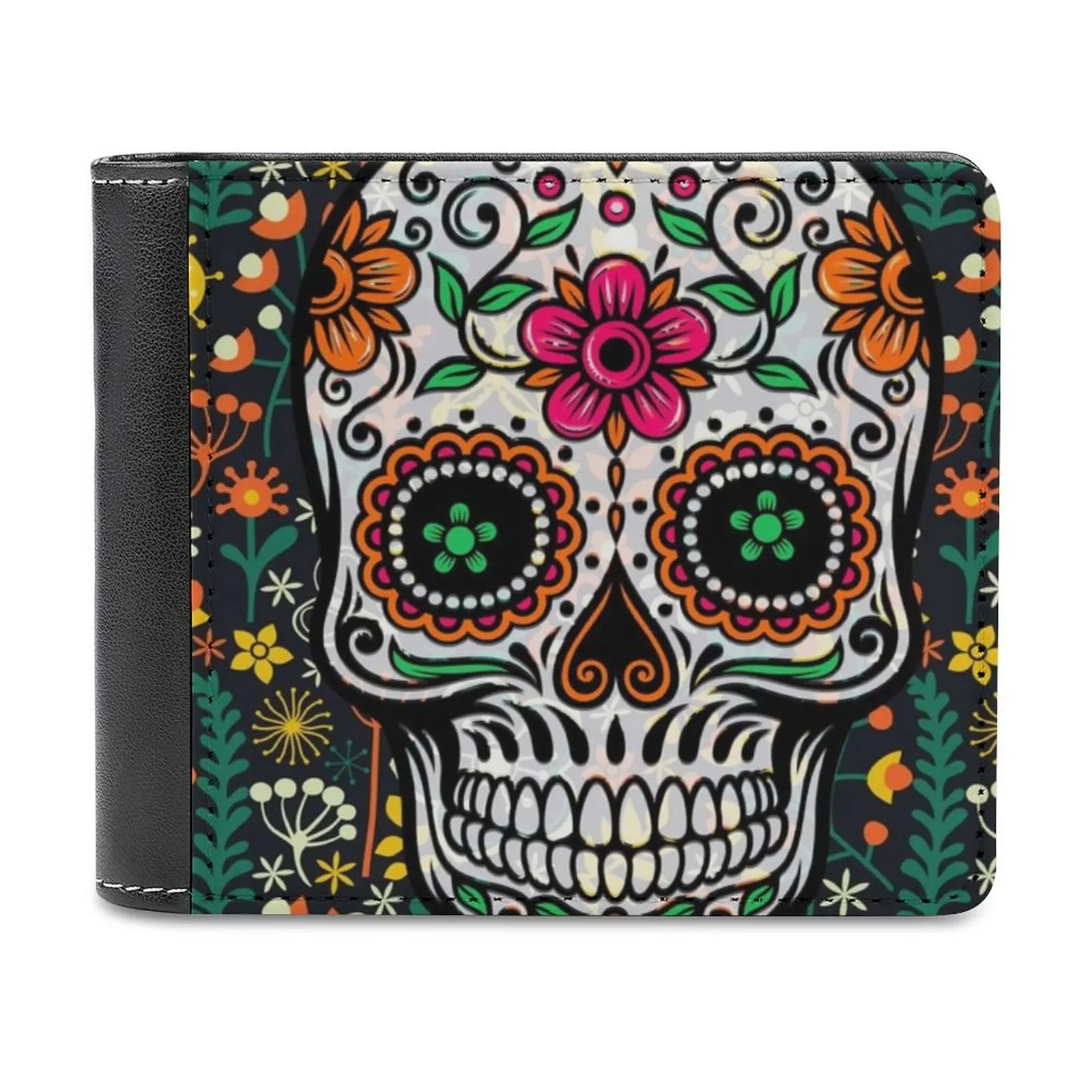 

Цветной мужской бумажник с изображением черепа и цветов в стиле ретро бумажник с рисунком кожаный мужской короткий бумажник кошелек с неск...