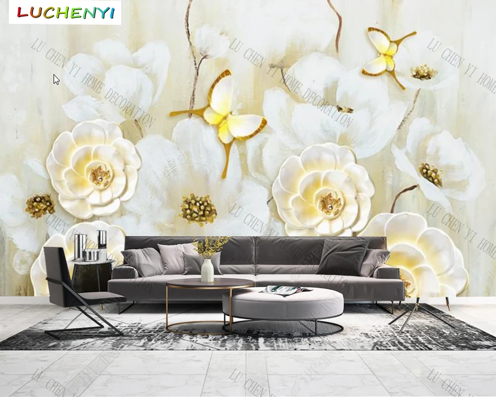 

Papel de parede custom Layered oil painting flowers floral wallpaper mural,living room tv wall bedroom wall papers home decor