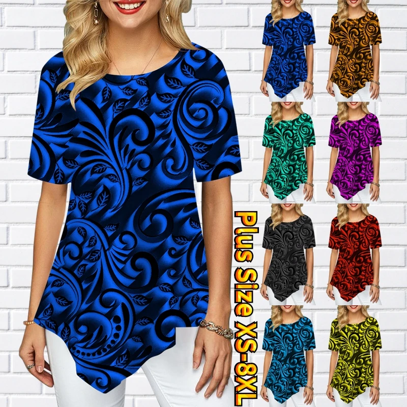 

Summer Elegant Women's Vintage Prints T-Shirt Round Collar Basic Tops Casual Street Tee Shirt Pullover Ladies Daily Clothing