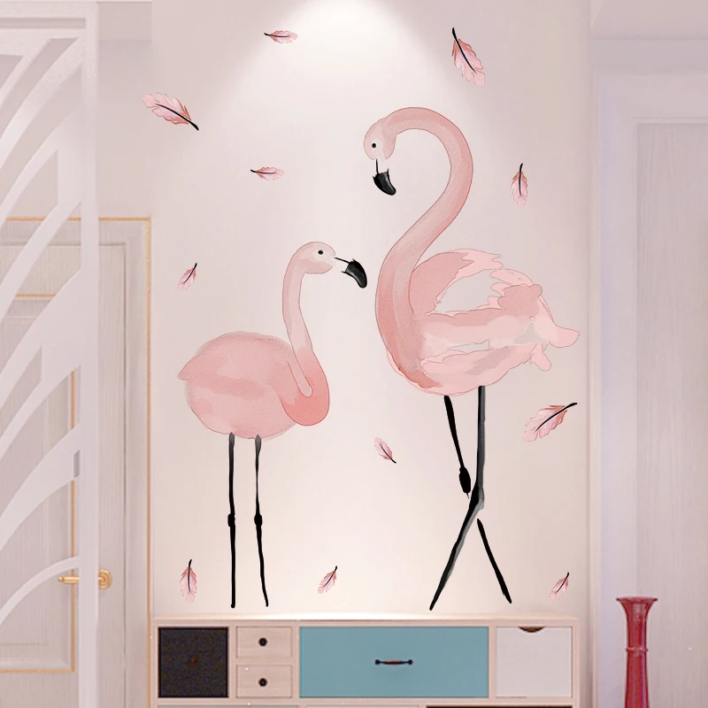 [shijuekongjian] Pink Flamingo Wall Stickers DIY Birds Animal Mural Decals for House Kids Rooms Baby Bedroom Nursery Decoration