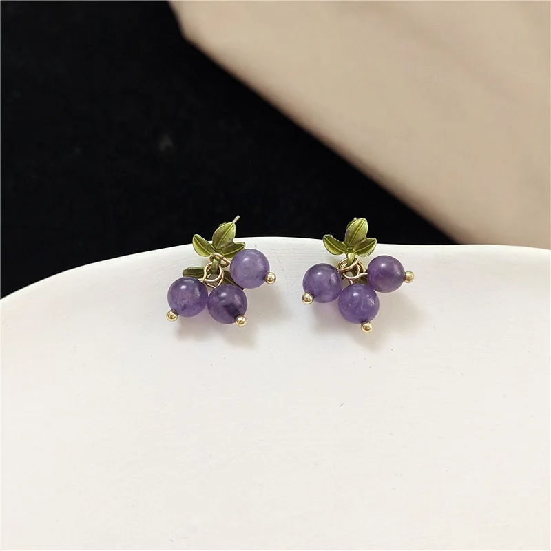 

Mori Series Purple Grape Crystal Earrings Women's Small And Versatile Spring New Exquisite Temperament Sweet Earrings Earrings