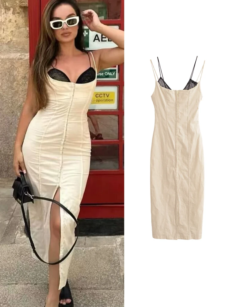 Сексуальное Кружевное Лоскутное Женское Платье Traf С Открытыми Плечами Корсет