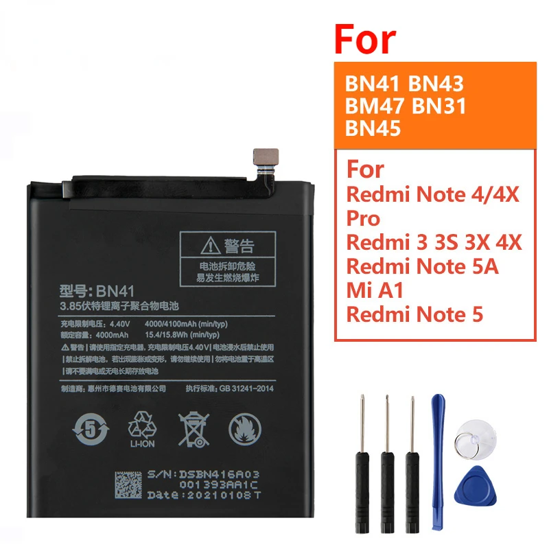 

Battery BN41 BN43 BM47 For Xiaomi Redmi Note 4 Note4 Pro Note4X MTK Helio X20 Redmi 3 3S Mi5X Note 5 BN31 BN45