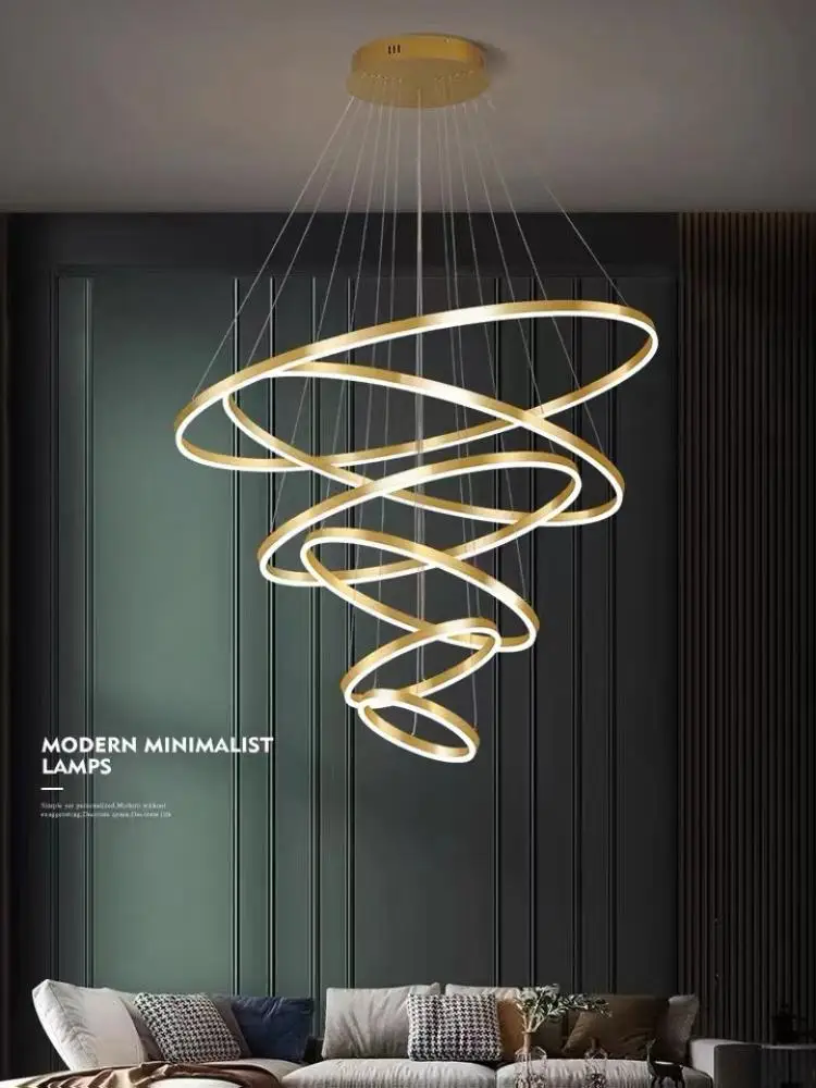 

Minimalism Modern Led Chandelier Sitting Room Lights Wiredrawing Ring Interior Lighting Droplight Living Room Attic Stair Lamps