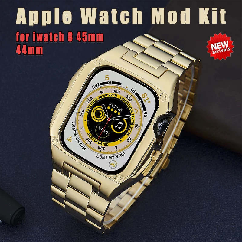 

Modification Kit Stainless Steel Case for Apple Watch 8 7 45mm Metal Steel Case Strap for Iwatch Series 7 6 SE 5 4 44mm Mod Kit