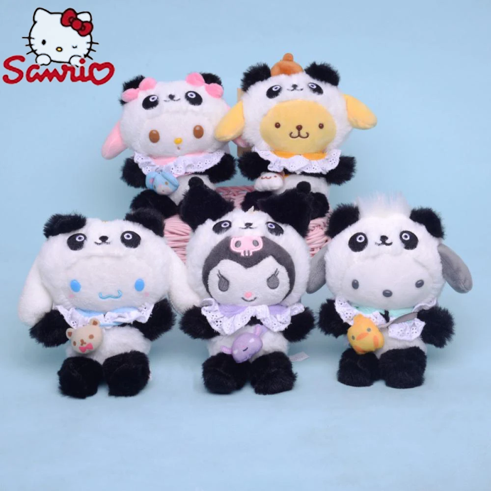 

Hello Kitty 15Cm Keychain Panda Sanrio Kuromi Cinnamoroll Cross Dressing Plush Doll Kawaii My Melody Anime Cartoon Plushie Toy