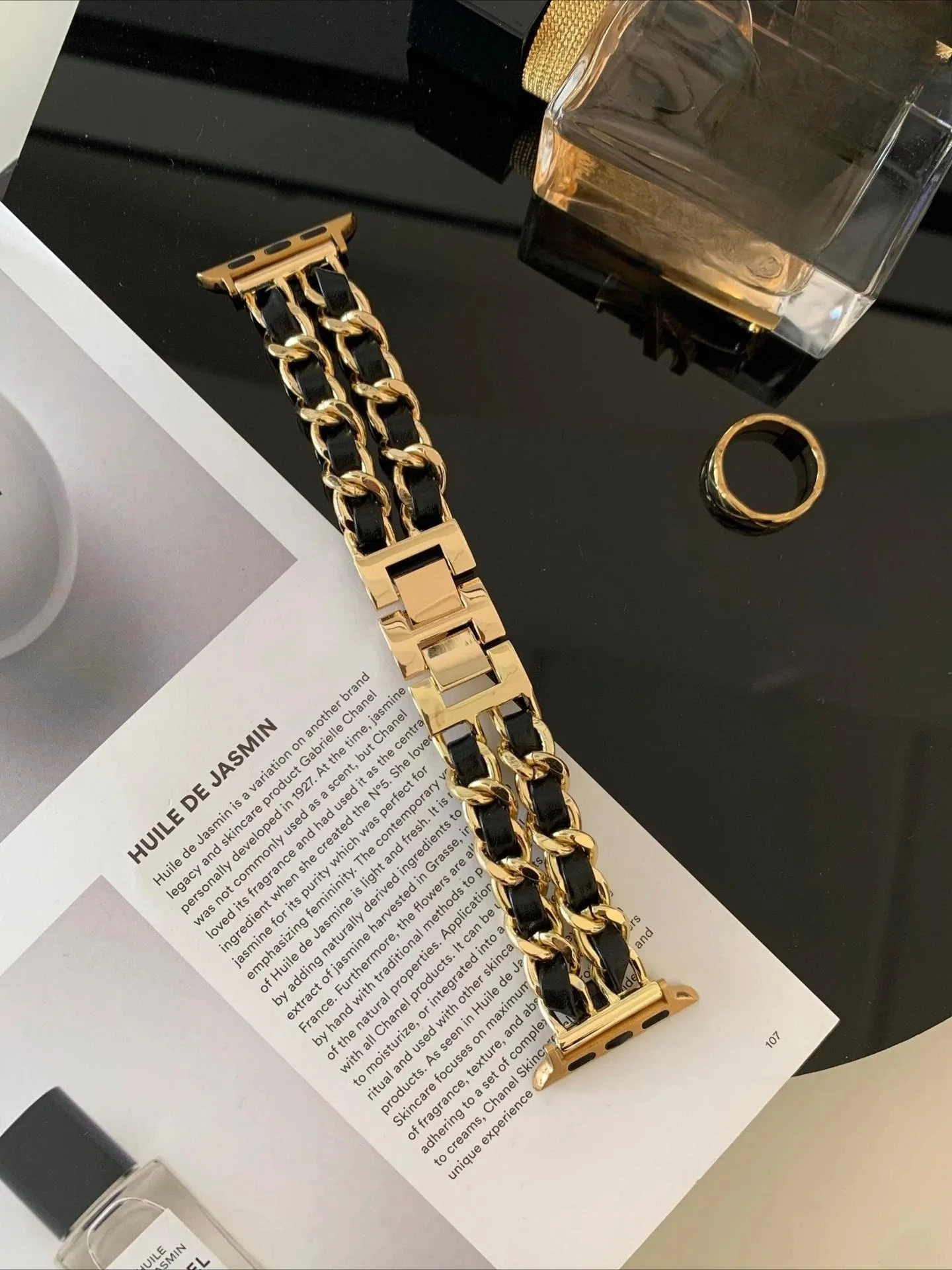 Женский черный золотой металлический ремешок-цепочка для Apple Watch 11 10 9 8 7, браслет для IWatch 38 42 мм 44 45 46 мм, аксессуары (art.: 3920dc09f92e0) - 3920dc09f92e0